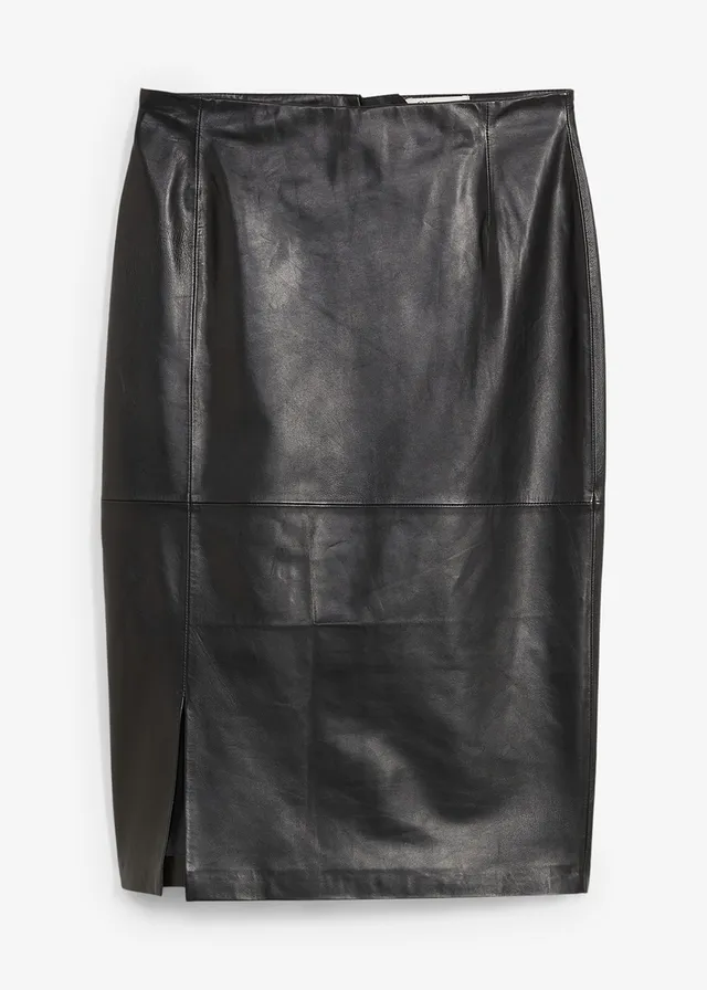 Jupe en cuir fendue sur le côté, Couleur: noir