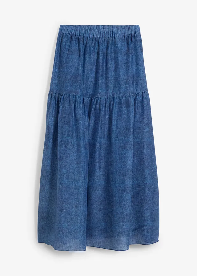 Jupe longue avec soie, Couleur: bleu gris chiné