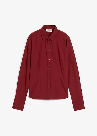 Košilová halenka s podílem hedvábí, barva: kaštanově červená