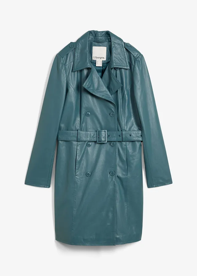 Trench en cuir d’agneau nappa, Couleur: vert poivre