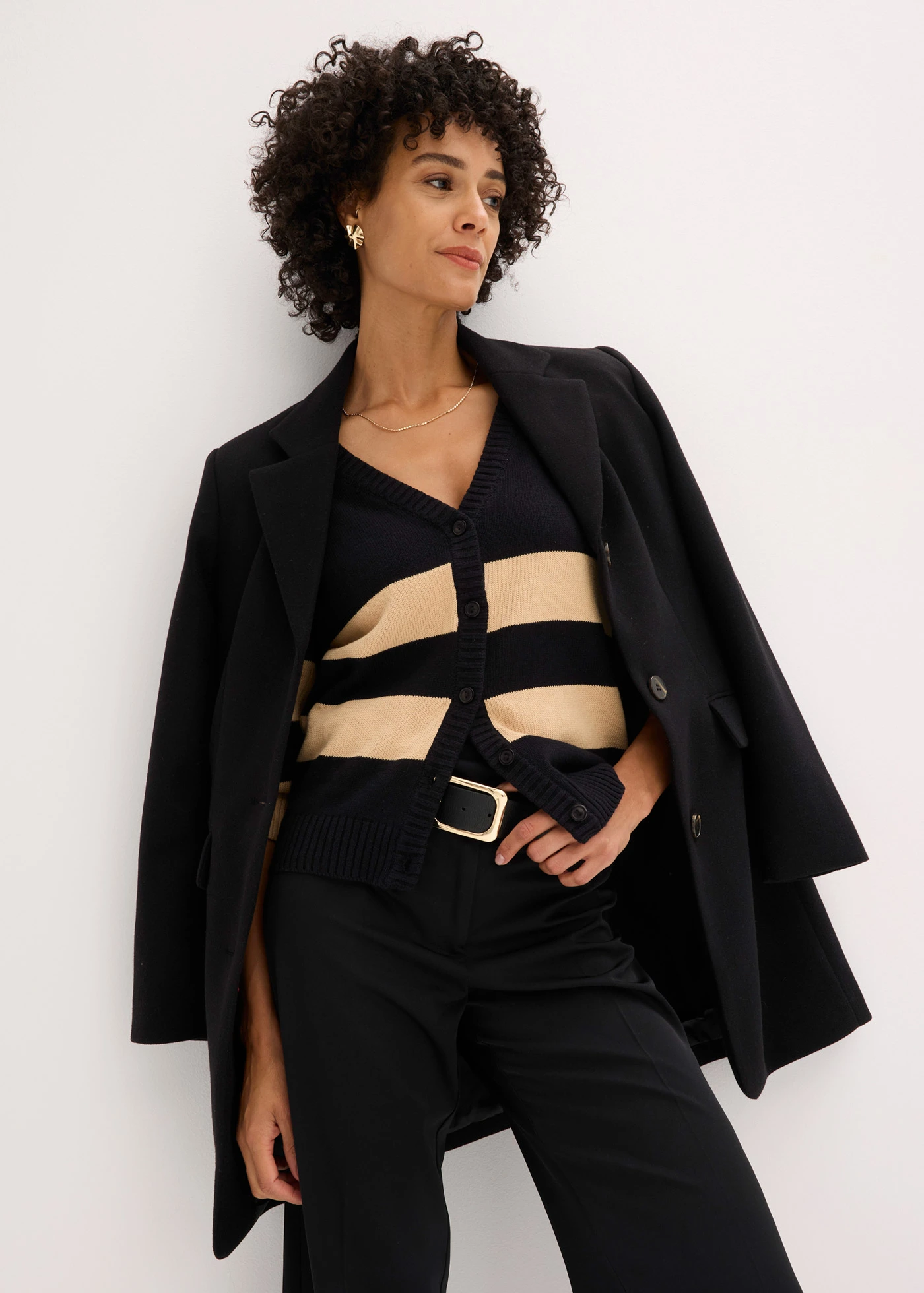 Gebreid vest met strepen • zwart/latte macchiato gestreept • bonprix online shop