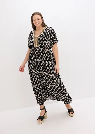 Maxi jurk van soepele viscose, Kleur: zwart met print