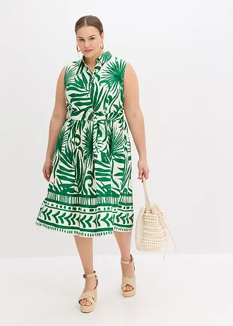 Robe col chemise en viscose, Couleur: blanc-vert floral