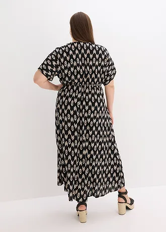Maxi jurk van soepele viscose, Kleur: zwart met print