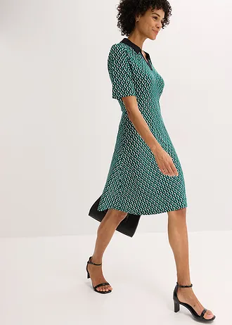 Pólo šaty v délce midi • lesní zeleno-černá s grafickým potiskem • bonprix obchod