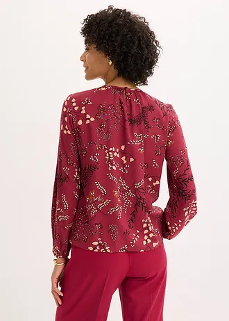Blouse imprimée en viscose • rouge/orange/noir/rose saumon à fleurs • Boutique bonprix