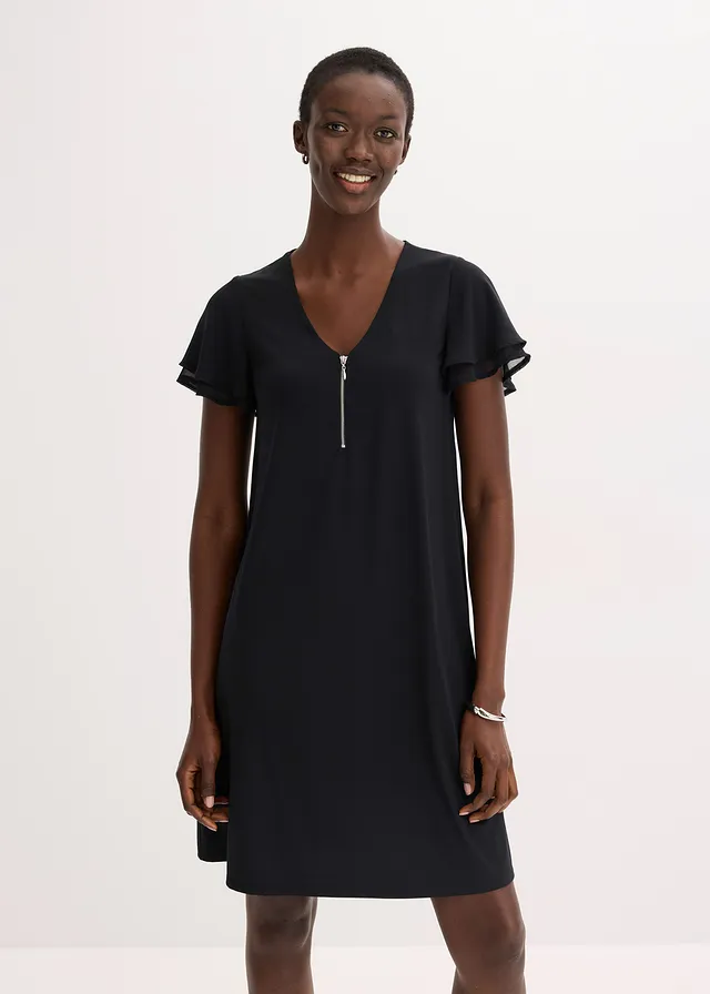 Shirtjurk met chiffon mouwen, Kleur: zwart