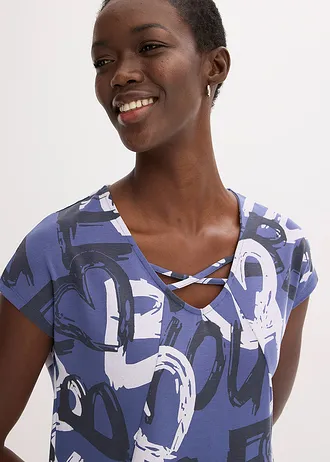 Dlouhé triko • indigo-noční modro-béžová s potiskem • bonprix obchod