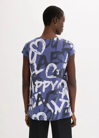 Longshirt, Kleur: indigo/nachtblauw/natuurbeige gedessineerd