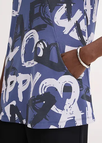 Dlouhé triko • indigo-noční modro-béžová s potiskem • bonprix obchod