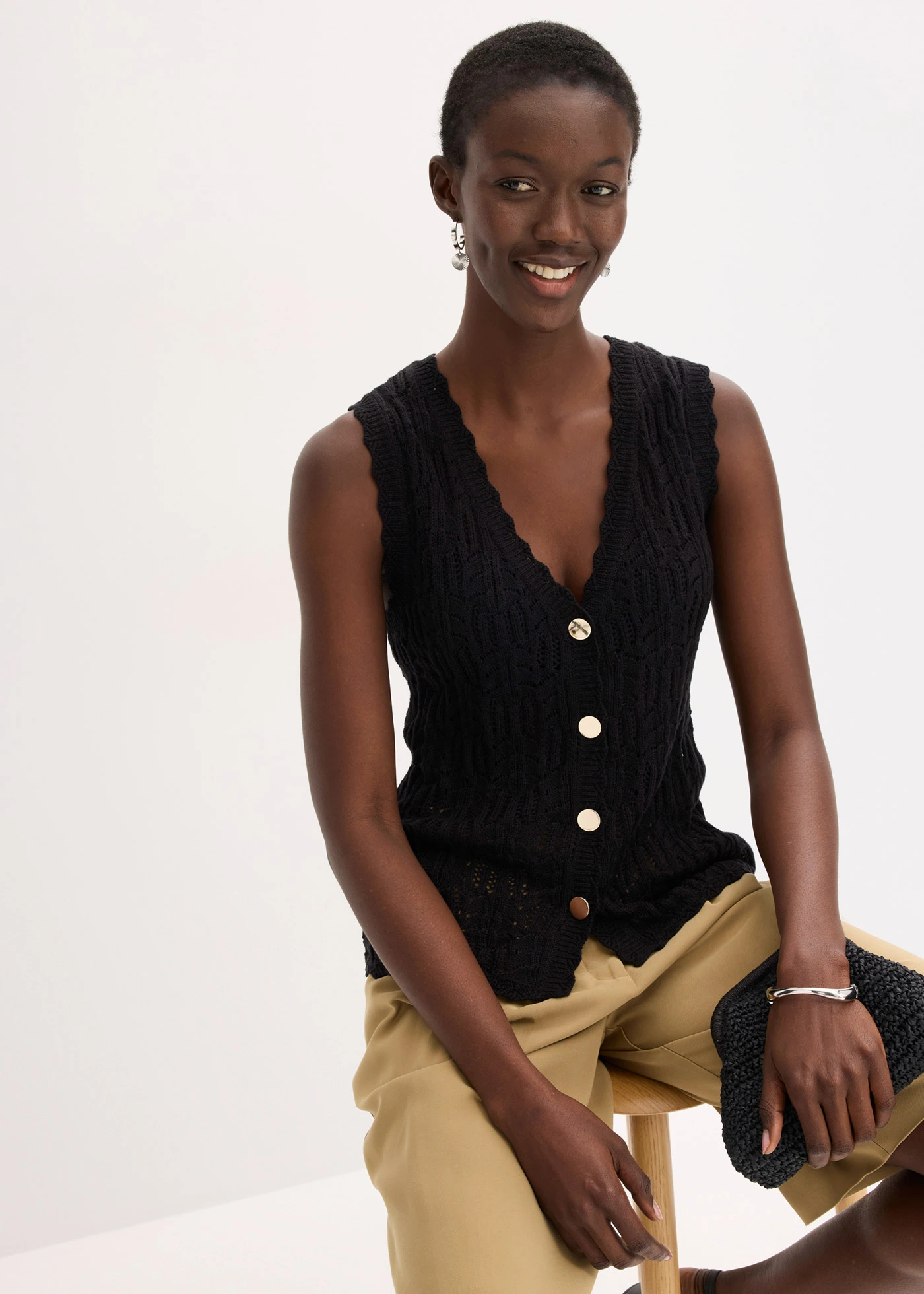 Ajour vest • zwart • bonprix online shop