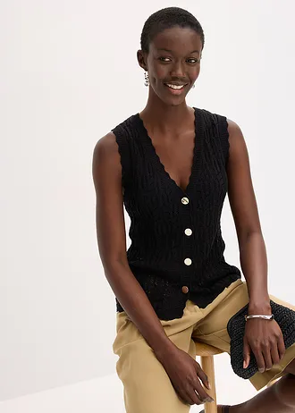 Ajour vest • zwart • bonprix online shop