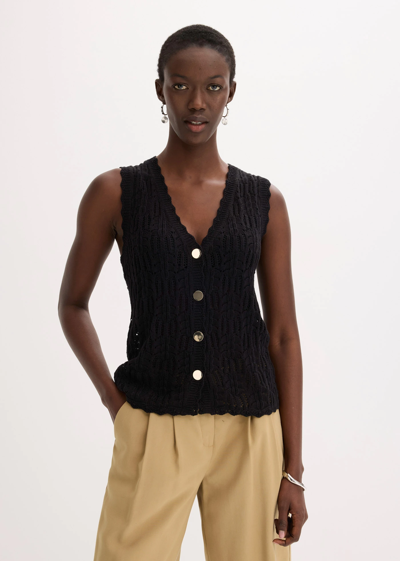 Ajour vest • zwart • bonprix online shop