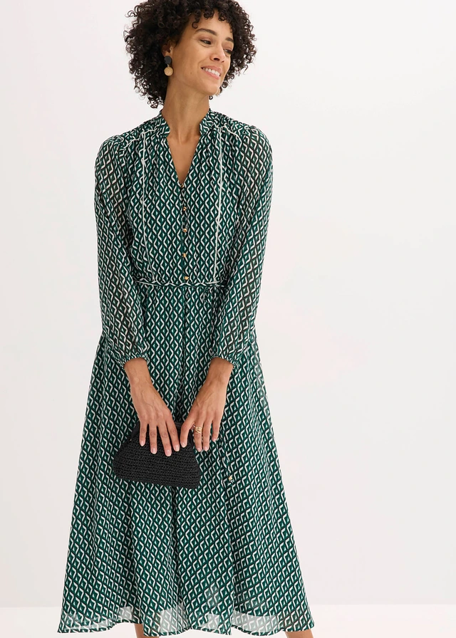 Gedessineerde chiffon jurk • zwart-wolwit-bosgroen • product-page.page-title-suffix