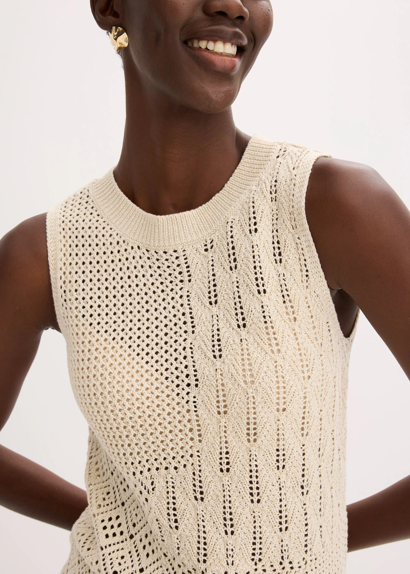 Ažurový pletený top s metalickými vlákny • béžová-zlatá metalíza • bonprix obchod