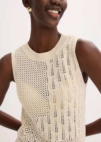 Ažurový pletený top s metalickými vlákny • béžová-zlatá metalíza • bonprix obchod