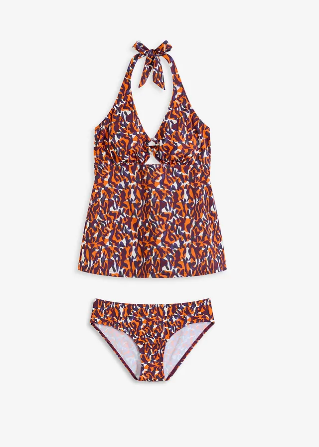 Costum de baie tankini cu model neckholder și inel (set/2piese)