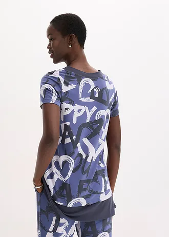 Longshirt met korte mouwen, Kleur: indigo-nachtblauw-natuurbeige