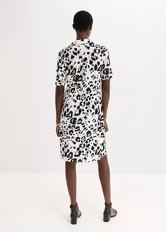 Úpletové šaty s kapsami, barva: bílo-černo-hnědošedo-béžová s leopardím potiskem