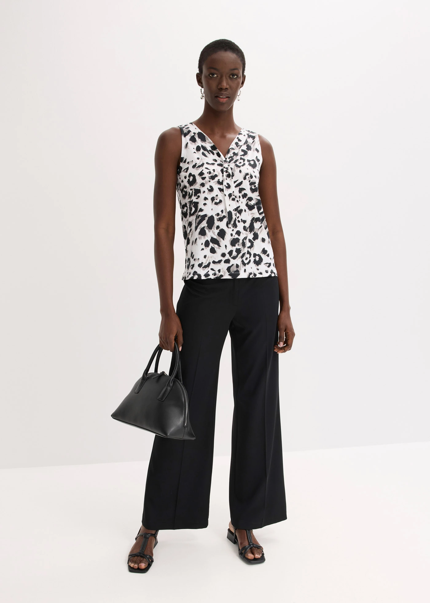 Top s vázačkou • bílo-černo-hnědošedo-béžová s leopardím potiskem • bonprix obchod