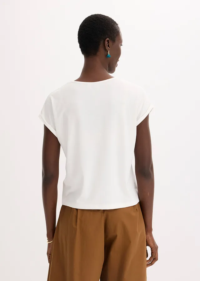 T-shirt en viscose mélangée à strass • blanc cassé/taupe • product-page.page-title-suffix