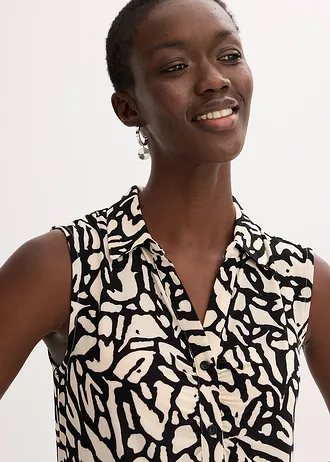 Ujjatlan pólóing ráncolással • fekete-natúr mintás • bonprix áruház