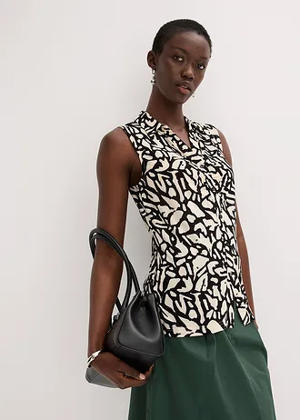 Ujjatlan pólóing ráncolással • fekete-natúr mintás • bonprix áruház