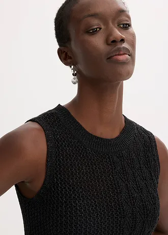 Ažurový pletený top s metalickými vlákny • černá -antracitová • bonprix obchod