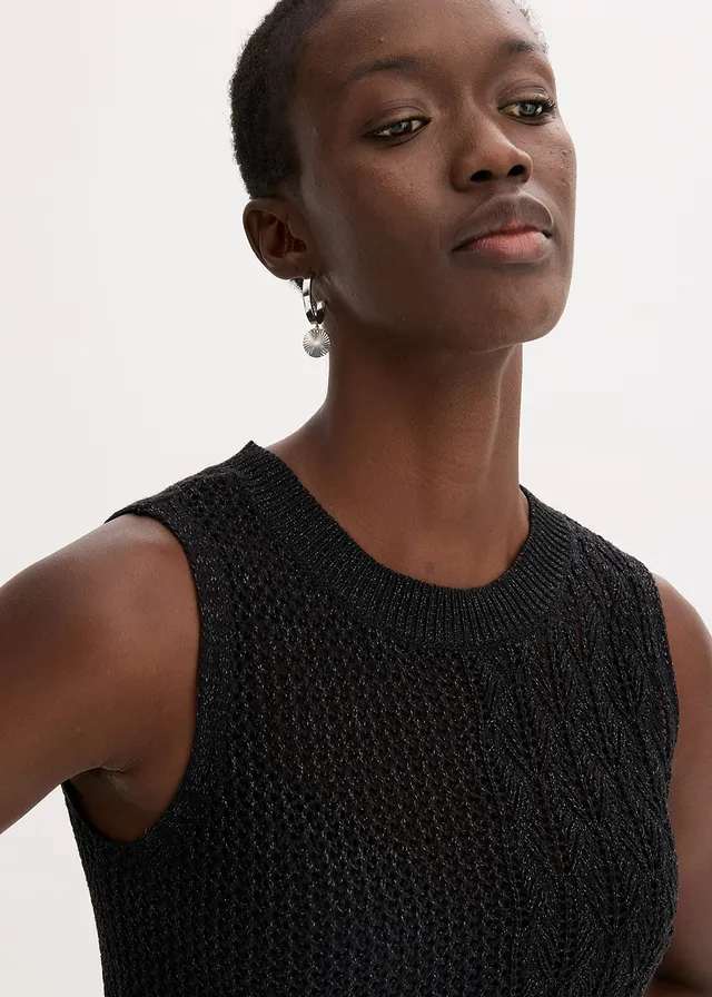 Gebreide ajour top met lurex • zwart-antraciet • product-page.page-title-suffix
