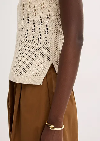 Ažurový pletený top s metalickými vlákny • béžová-zlatá metalíza • bonprix obchod