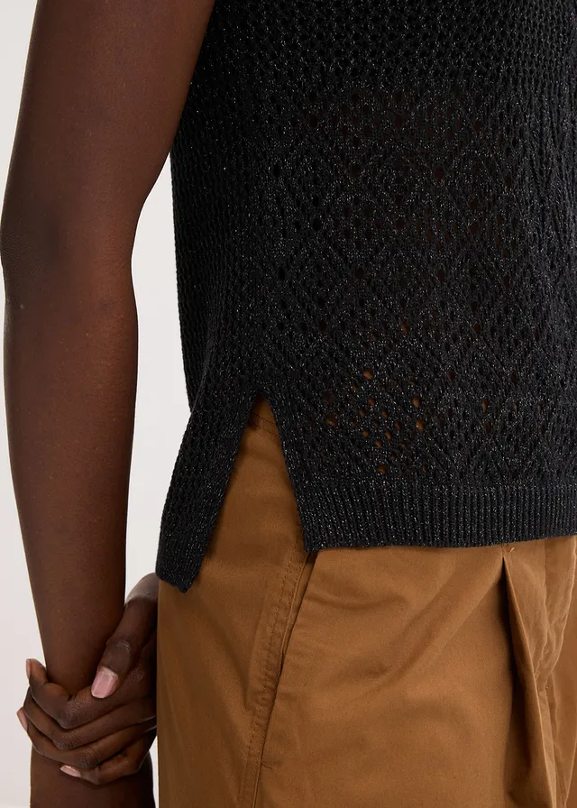 Gebreide ajour top met lurex • zwart-antraciet • product-page.page-title-suffix