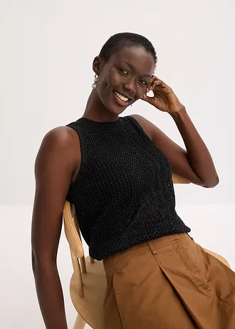 Ažurový pletený top s metalickými vlákny • černá -antracitová • bonprix obchod