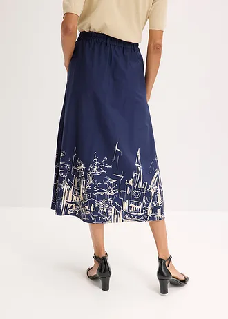 Midirok van puur biologisch katoen • donkerblauw-ecru grafische print • bonprix online shop