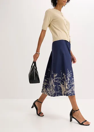 Midirok van puur biologisch katoen • donkerblauw-ecru grafische print • bonprix online shop