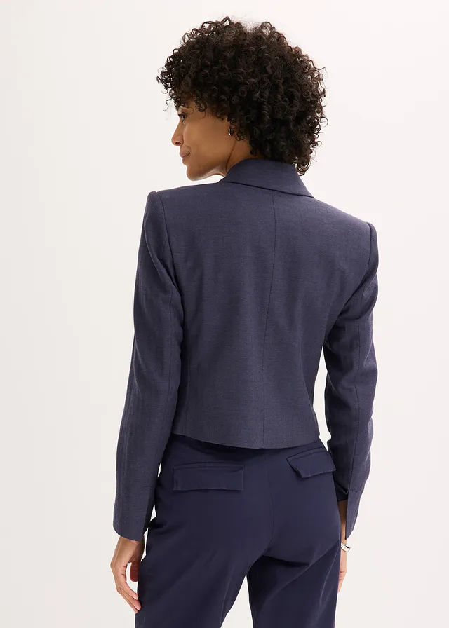 Blazer court et texturé, Couleur: bleu foncé chiné