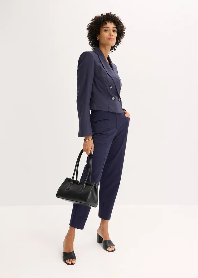 Blazer court et texturé, Couleur: bleu foncé chiné