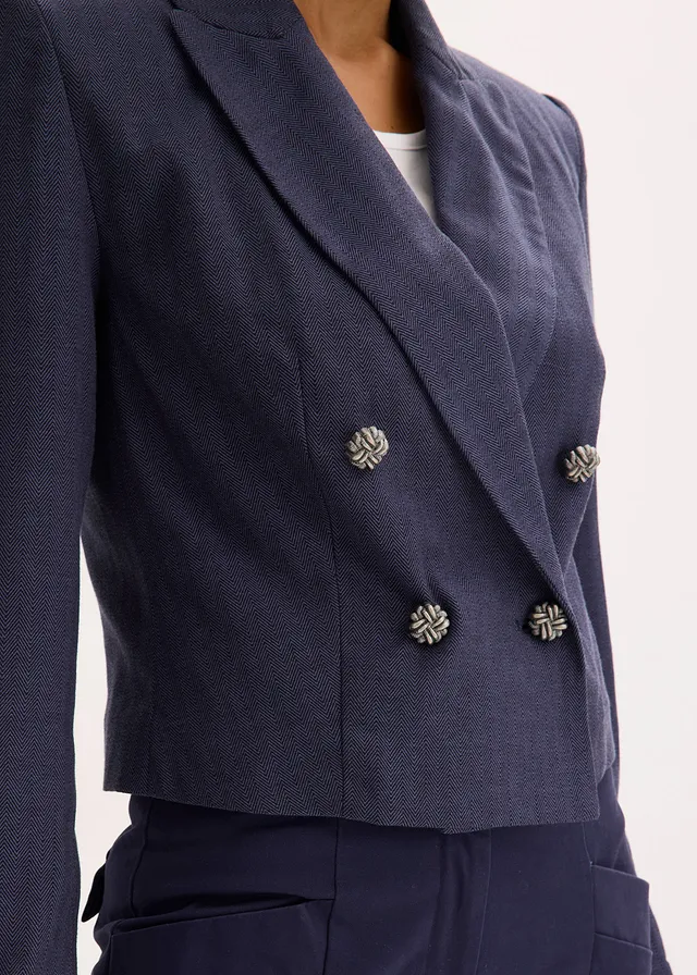Blazer court et texturé • bleu foncé chiné • product-page.page-title-suffix