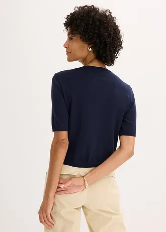 Fijn gebreid vest van een fijne viscosemix, Kleur: donkerblauw