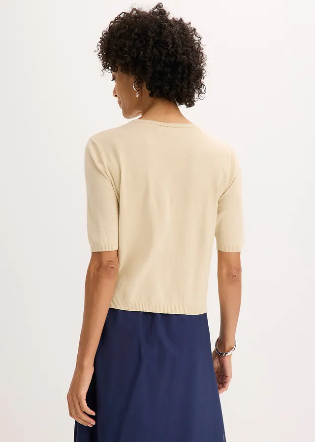 Fijn gebreid vest van een fijne viscosemix, Kleur: lichtsand