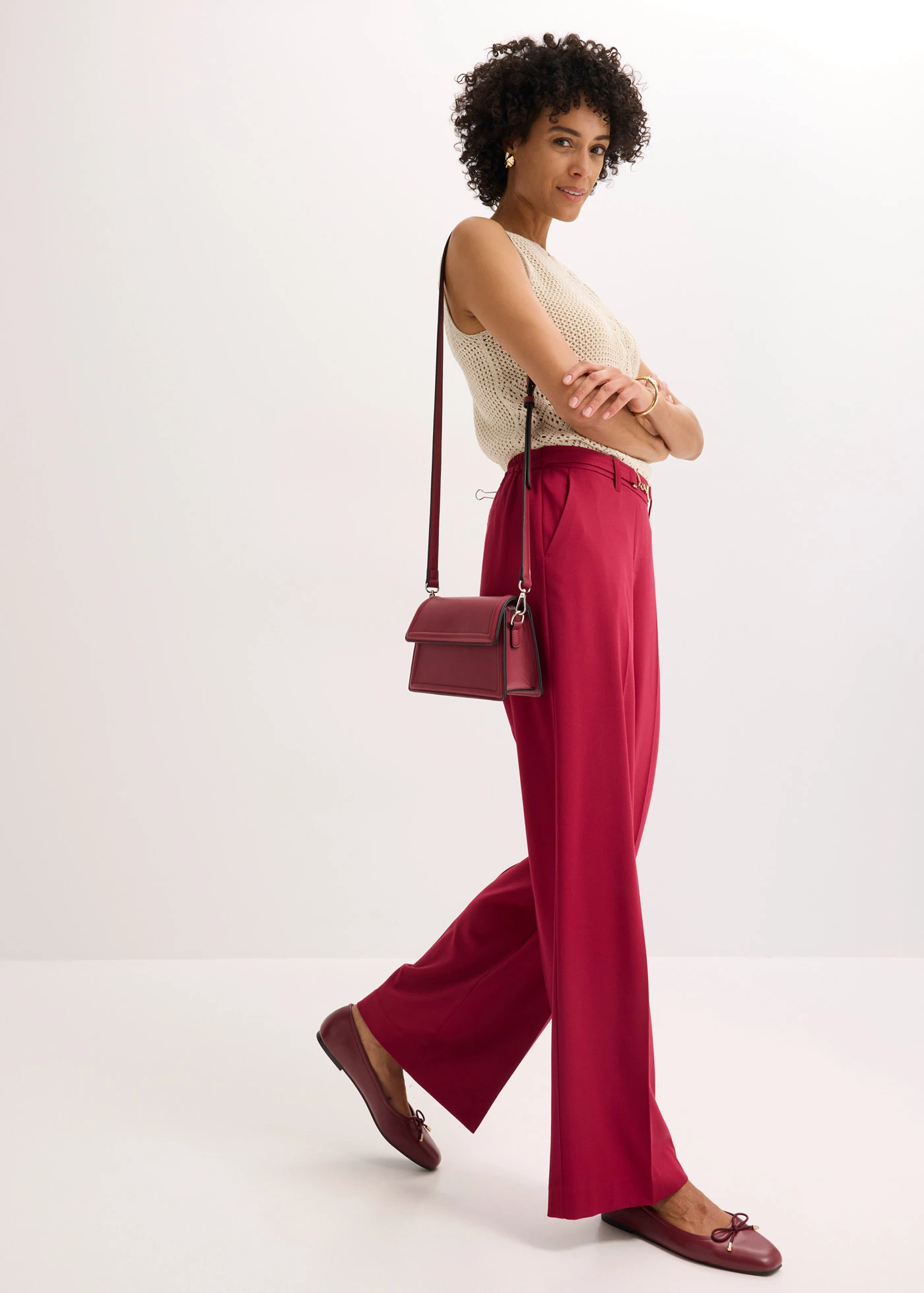 Marlene Dietrich broek met sierriem • donkerrood • bonprix online shop