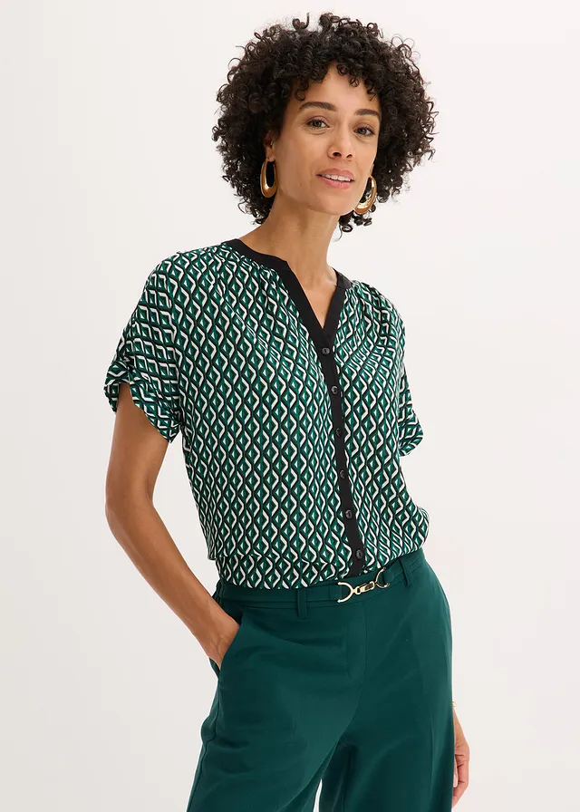 Oversized blouse  georgette • bosgroen-zwart grafische print • product-page.page-title-suffix
