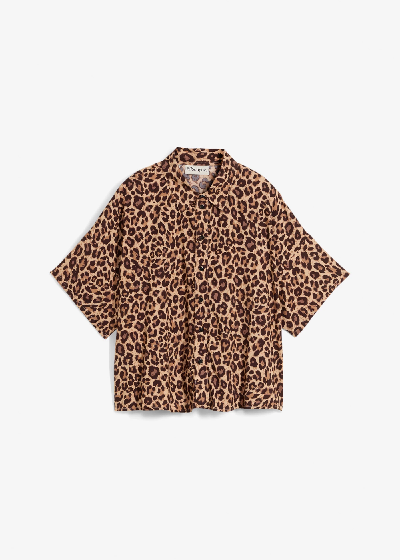 Košilová halenka ze splývavé viskózy • tmavě hnědá s leopardím vzorem • bonprix obchod