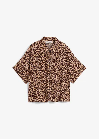 Košilová halenka ze splývavé viskózy • tmavě hnědá s leopardím vzorem • bonprix obchod
