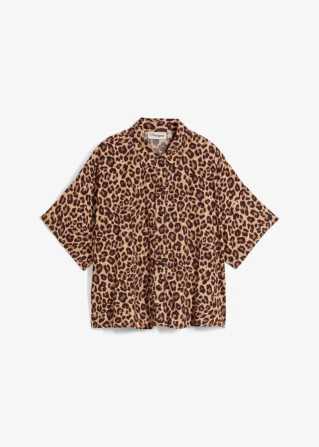 Košilová halenka ze splývavé viskózy • tmavě hnědá s leopardím vzorem • bonprix obchod