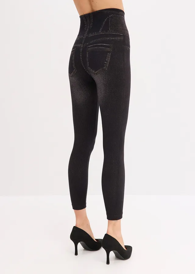 Corrigerende naadloze legging in denim look, sterk corrigerend, Kleur: zwart denimlook