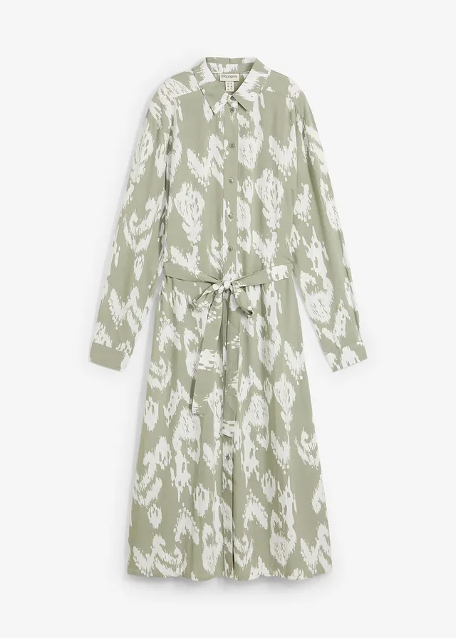 Robe-chemise en viscose fluide, Couleur: gris vert/écru imprimé