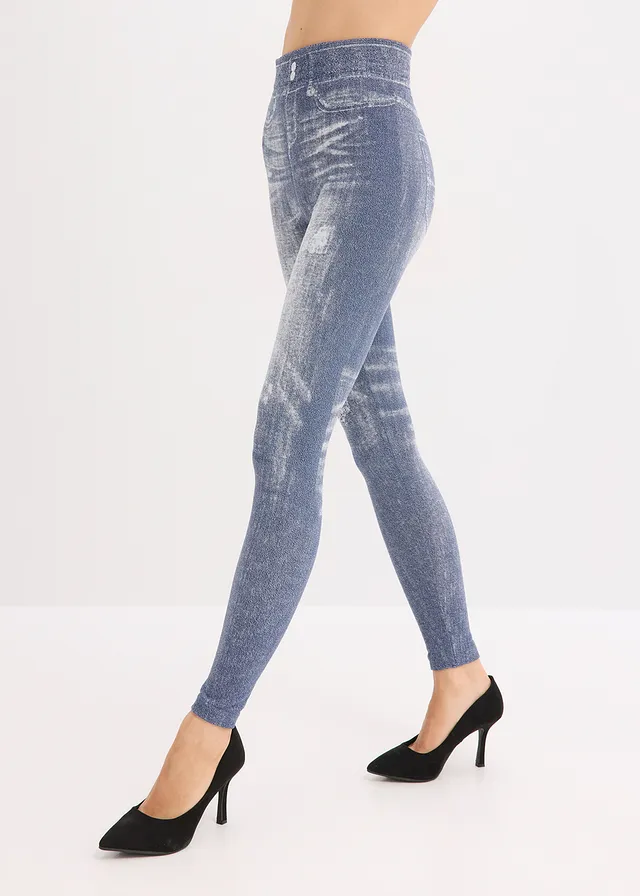 Legging thermique avec intérieur doux, Couleur: bleu aspect jean