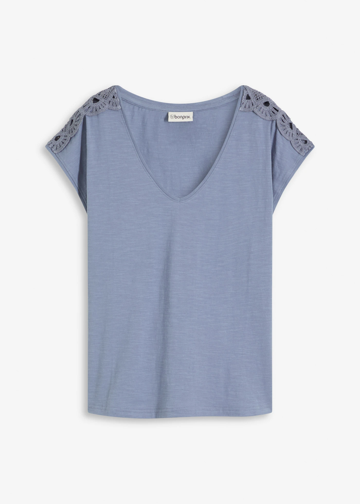 Shirt met gehaakte inzetstukken • rookblauw • bonprix online shop