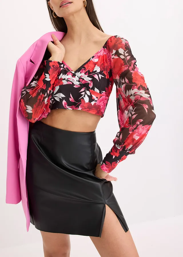 Top manches longues, cropped • noir à fleurs • product-page.page-title-suffix