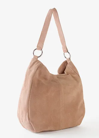Suède handtas met een decoratieve extra riem, Kleur: taupe